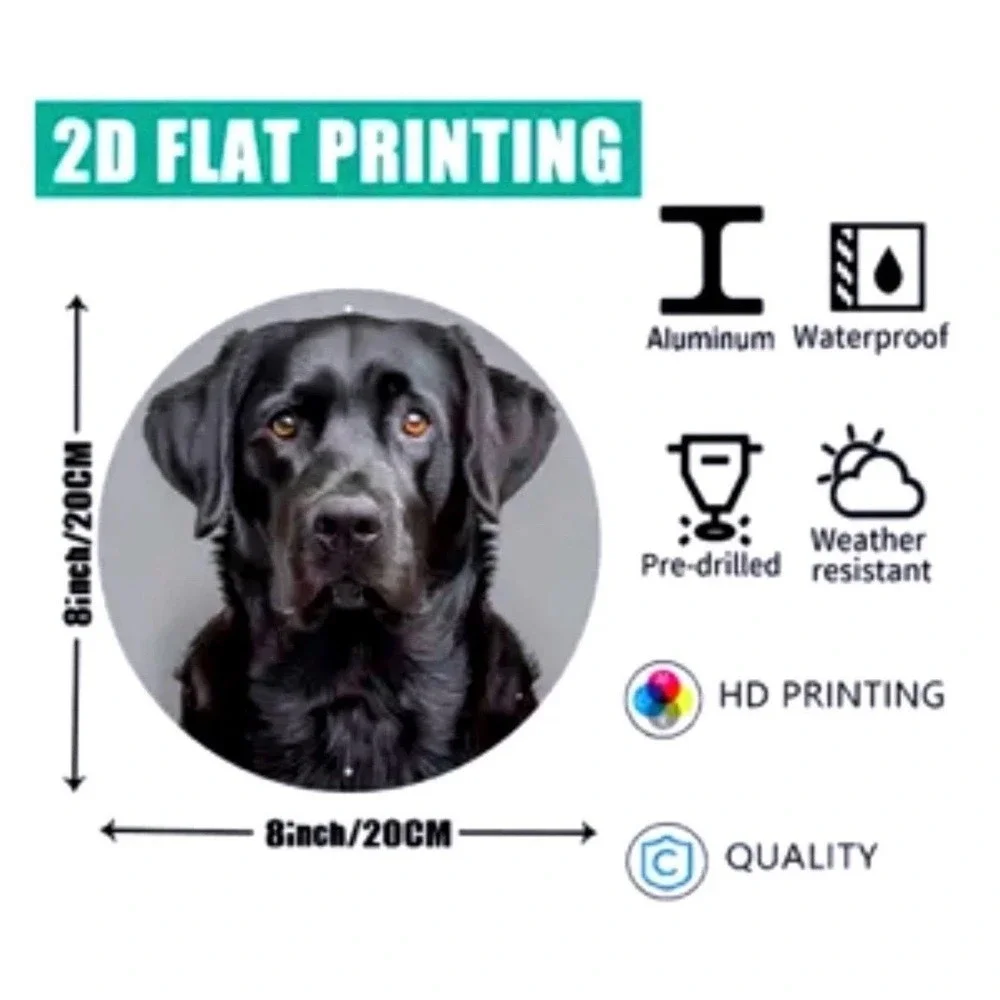 Black Labrador Dog Round Metal Sign 8